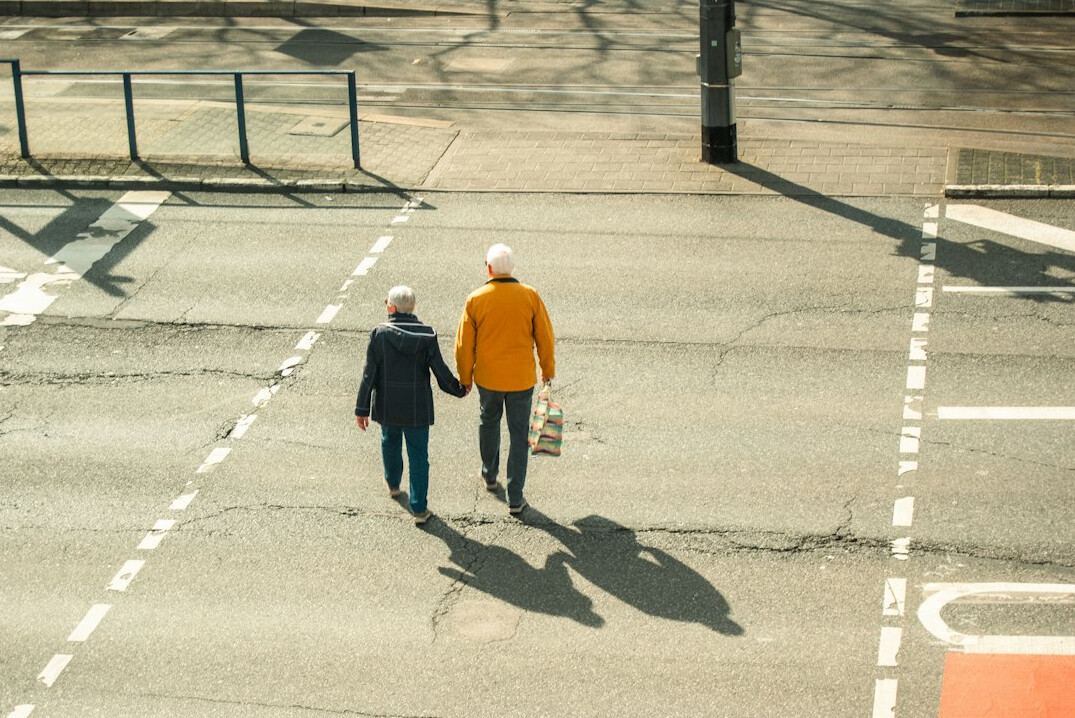senior couple walking together