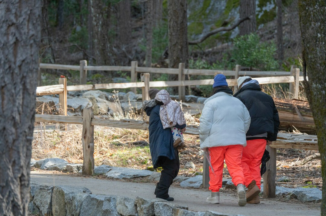 elderly group hiking outdoors
